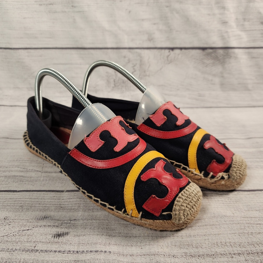 Tory Burch Poppy Women's 8.5M Colorblock Logo Espadrille Flats